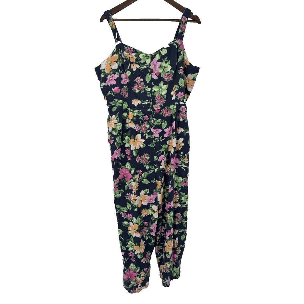 Old Navy Floral Linen Smocked Sleeveless Wide Leg Jump Suit comfort teacher XXL